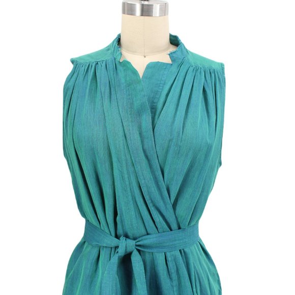 Mii Handwoven Iridescent Silk Cotton Wrap Joe Dress SZ M Blue Green Teal Artisan - Picture 5 of 15